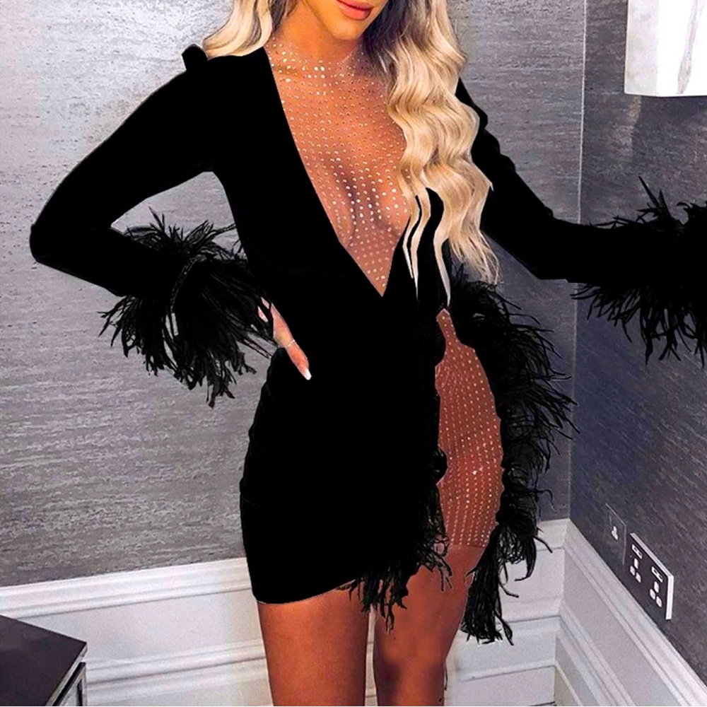 Feathered/Sequin Black Club Dress 🖤
